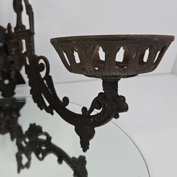 Antique Dual Arm Wall Mount Oil Lamp Holder Cast Iron Sconce Swing Bracket USA - Picture 6 of 16
